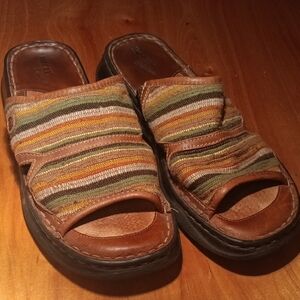 Born Striped Leather Slide Sandals Size Women's Size 10